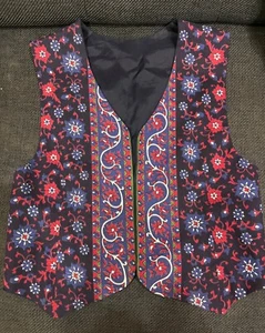 waistcoat blue flower pattern handmade lined small size - Picture 1 of 5