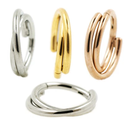 1,2mm Segment Clicker X Doppel Ring Silber Rose Gold Helix Conch Tragus Piercing - Bild 1 von 4