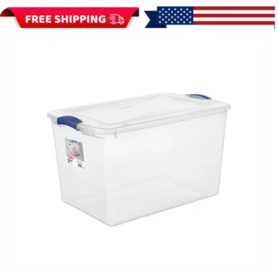 1 PACK - Caja de plástico apilable contenedores de almacenamiento contenedor 66 cuartos, pestillos azules Foto 1 de 4