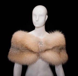 Natural Golden Island Fox Fur Ladies Stole Puritan Shawl Shoulder Wrap - Picture 1 of 5