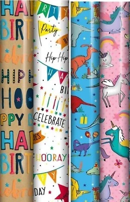 4 Rolls x 3mtr  Happy Birthday Gift Wrapping Paper roll New - Image 1 of 4