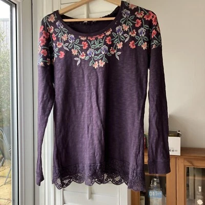 Marks & Spencer Indigo Top Aubergine/Floral Size 10 Lovely Condition - Image 1 of 4