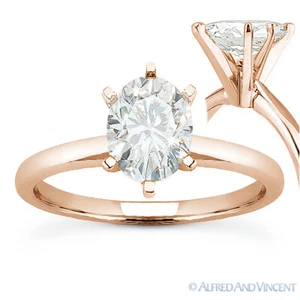 Anillo de compromiso solitario moissanita corte ovalado Forever ONE D-E-F en oro rosa de 14 K - Imagen 1 de 4