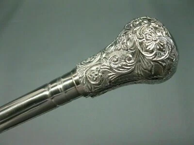 FUNCIONANDO Noble Lujo Acero Inoxidable Caminar Senderismo Bastón Plata 92cm caNE Regalo Foto 1 de 4