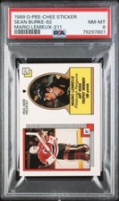 1988 O-PEE-CHEE STICKER MARIO LEMIEUX #211 SEAN BURKE #82 PSA 8