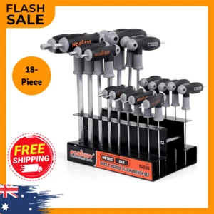 18-Piece T-Handle Hex Key Set, Inch/Metric Long Arm Ball End Allen Wrench Set, M - Picture 1 of 3