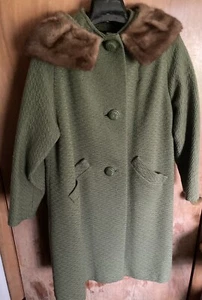 1960’s Olive Green Coat Mink Collar International Ladies Garment Wrk Union LRG - Picture 1 of 12