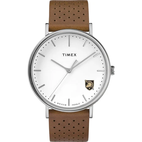 Womens Timex Army Black Knights Watch Bright Whites Leather Cover