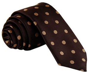 Nuevo Polyr Tejido para Hombres 2.5 "Skinny Slim Necktie Prom Polka Dots Brown / Lt Brown - Imagen 1 de 2