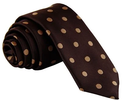 New Men's Polyr Woven 2.5" Skinny Slim Necktie Prom Polka Dots Brown/Lt Brown - Image 1 of 2