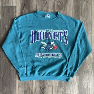Vintage Charlotte Hornets Sweatshirt Mens Size L NFL Teal Blue 1990s Pullover - Picture 1 of 4