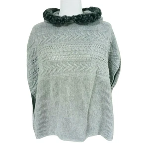 Unisex Girls Boys Hoodie Poncho Cable Knit Heather Grey Faux Fur Trim XL Gap TG - Picture 1 of 12