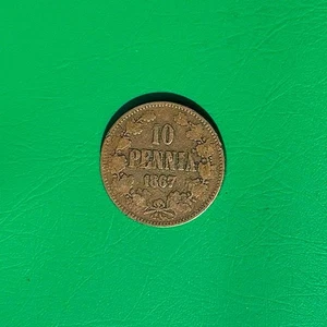 FINLAND / RUSSIAN EMPIRE 10 Penni copper VF coin 1867 Alexander II KM 5 - Picture 1 of 2