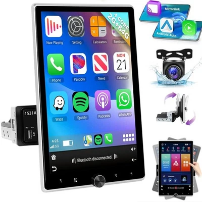 Radio estéreo giratoria para automóvil de 10,4"" Android 15.0 única 1 Din Carplay cámara GPS Foto 1 de 4