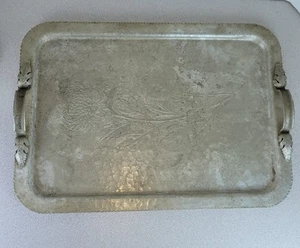 Vintage Continental Hammered Silver Look Hand Wrought Aluminum Tray #574 - Picture 1 of 7