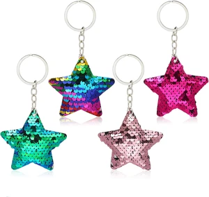 Set of 4 Star Shaped Glitter Sequins Charm Keychain Bag Hanging Decoration Key R - Picture 1 of 12