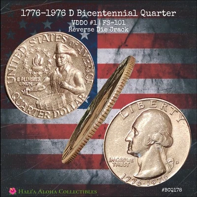 1776-1976 D Mint U.S. Bicentennial Quarter RARE FS-101 + Rev Die Crack - Image 1 of 4