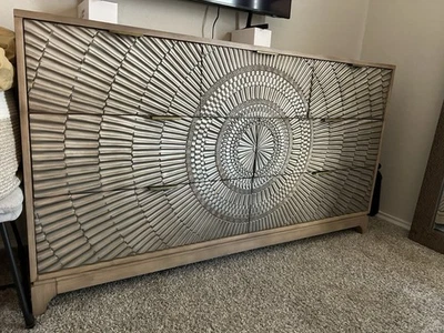 Large Wooden 64” Dresser, 7 Spacious Drawers, Carved Front Design - Image 1 of 4