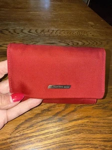 FRANCESCO BIASIA Leather/Nylon Tri-Fold Wallet Red Clutch CC Slots Bill Pocket - Picture 1 of 8