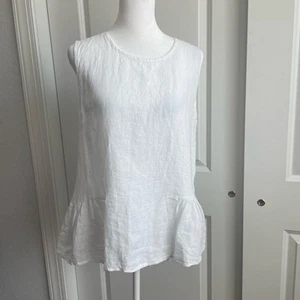NWT Francesca Bettini Italy 100% Linen White Ruffled Tunic Tank Top Size S - Picture 1 of 9