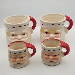 Vintage Christmas Santa Winking 4pc Japan Made Mugs Cups 2 Sizes Small Medium - Picture 1 of 14