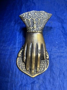 Victorian Brass Hand Paper Clip Holder Wall or Desk Paper Holder 4 3/4" - Picture 1 of 5