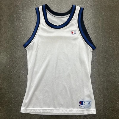 Camiseta deportiva de baloncesto Champion vintage para hombre 36 blanca azul malla sin mangas hecha en EE. UU. AÑOS 90 Foto 1 de 4