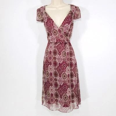 Vestido de Seda Gianni Bini Talla 8 Cuentas Escote Envolvente Terciopelo Corbata Cuento de Hadas Capricho Foto 1 de 4