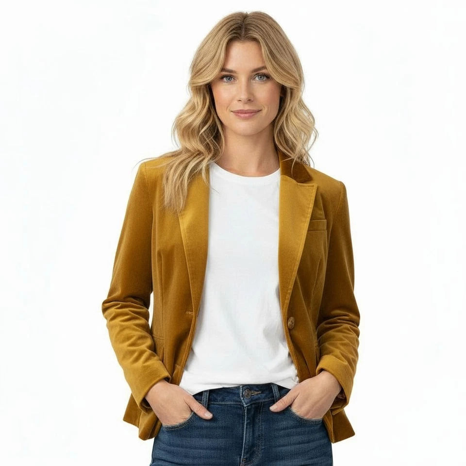 Vintage GAP Women's Velvet Blazer Jacket Ochre Button Up Paisley Lined Y2K Sz Lg - Image 1 of 4