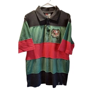 South Pole Shirt Mens Medium Black Green Red Stripes Polo Streetwear Outdoor 90s - Picture 1 of 13