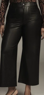 Maeve Anthropologie The Colette Black Faux Leather Wide Leg Crop Sz 16 W Plus - Image 1 of 4