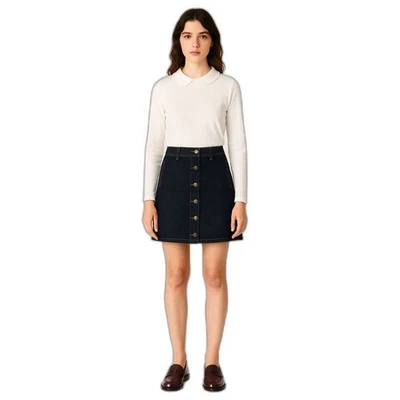 Minifalda vaquera con botones delanteros Maje, estilo niña francesa, lavado oscuro, talla FR 38/US 6 Foto 1 de 4