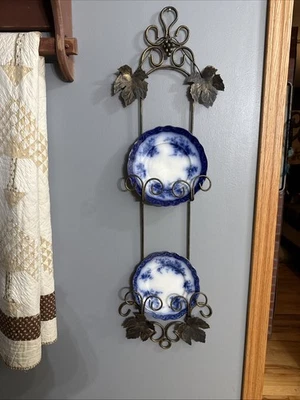 De Colección Hierro Forjado 2 Platos Soporte Colgante de Pared Hojas Doradas Casa Cocina Foto 1 de 4