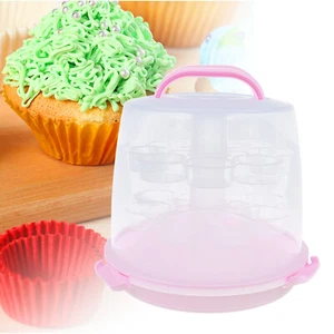3 Tier Pink Cupcake Holder and Cake Storage Carrier Box Container Snap and Stack - Picture 1 of 18