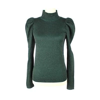 Suéter Alice + Olivia Issa Manga Abullonada Cuello Alto Verde Esmeralda Metálico Talla L Foto 1 de 4