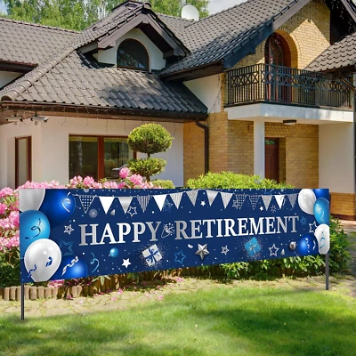 Blulu Retirement Banner Sign Horizontal Large Fabric Retirement Yard Sign Backdr - Image 1 of 4