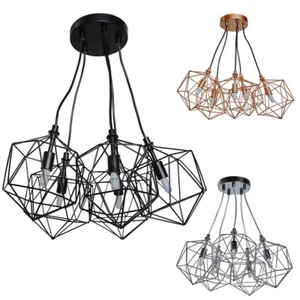 Industrial 5 Way Ceiling Light Fitting Metal Geometric Pendant Shades LED Bulb - Picture 1 of 16