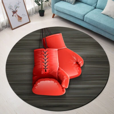 Wood Wall Red Boxing Gloves Living Room Round Floor Mat Bedroom Carpet Area Rugs - Image 1 of 4