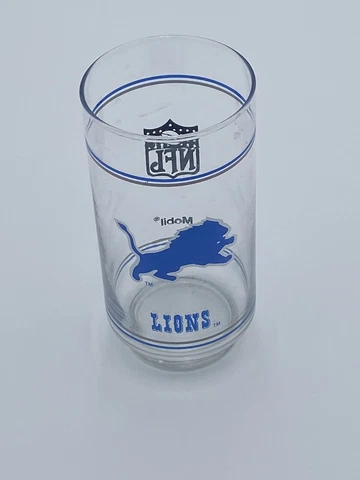 Vintage Detroit Lions Drinking Glass NFL Football Mobil Oil 14 oz 1980s Cover