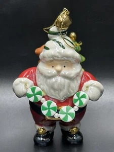 Santa w/ Peppermint Candy Garland Figurine Ornament Sack Bear Tree 4” Ceramic - Bild 1 von 13