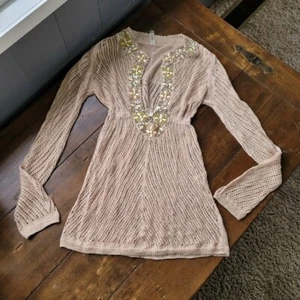 y2k Victoria's Secret Crochet Tejido Abierto Cuentas Lentejuelas Mezcla Lino Encubrimiento Talla S - Imagen 1 de 11
