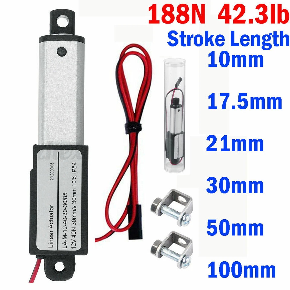DC 12V Mini Micro Linear Actuator Stroke 0.4-4" Force 42.3 lbs High-Speed 0.2"/s - Image 1 of 4
