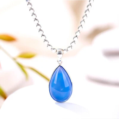 D09 Rimorchio Gocce Dal Blu Calcedonio 925 Argento Sterling - Immagine 1 di 4