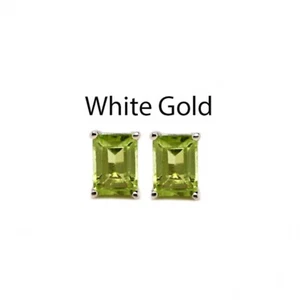 Peridot Emerald Cut 7x5mm, 2.31 Carat Stud Earring In 14k White Gold (53587) - Picture 1 of 4