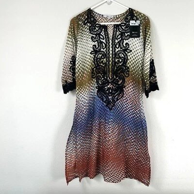 Gul Ahmed Kurta Top Size S Multicolor Black Embroidered Sequence Pullover NWT - Image 1 of 4