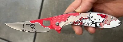 Navaja de bolsillo de supervivencia abierta asistida por resorte táctica de metal rojo Hello Kitty de 9" Foto 1 de 4