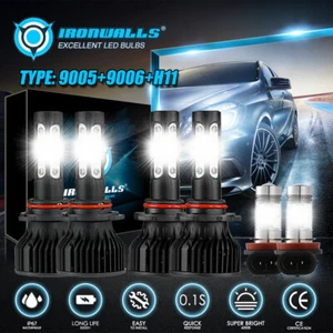 4-sides 9005 9006 LED Headlight High Low & H11 Fog Bulbs Combo Kits Bright White - Picture 1 of 12