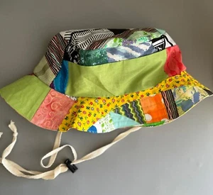 Bucket hat, PATCHWORK, handmade, size LARGE, removable STRAP for windy days sun - Picture 1 of 6