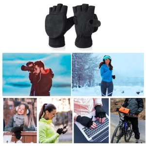 Neu Winddicht Winter handschuhe Warm halten Halbe Finger-Flip-Handschuhe XS-XL - Bild 1 von 15