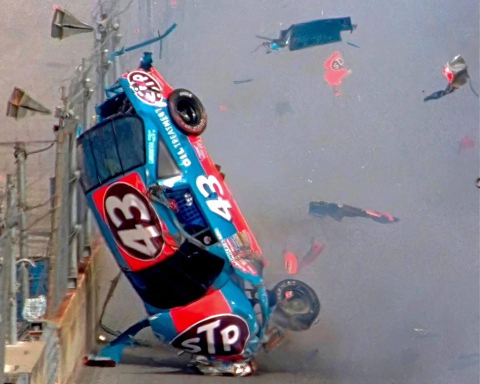 Impresión fotográfica brillante Richard Petty NASCAR Crash Wreck 8"X10" 14 Foto 1 de 1